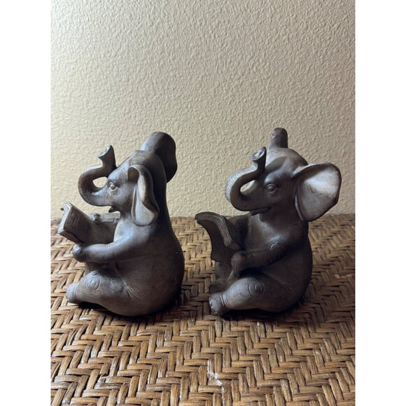 Ari Bookends Reading Elephant Statuettes Classic Brown Resin - Set of 2 - Picture 5 of 13